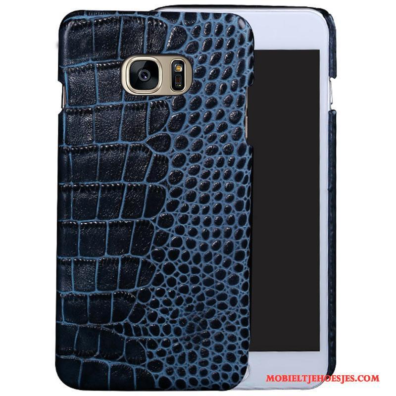 Samsung Galaxy S7 Edge Hoes Pas Hoesje Telefoon Hard Blauw Leren Etui Ster