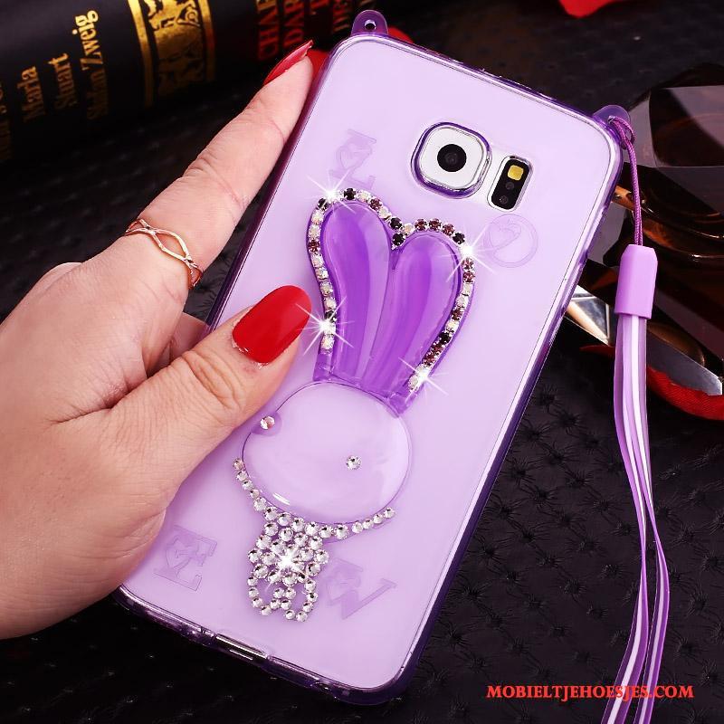 Samsung Galaxy S7 Edge Hoesje Purper Zacht Met Strass Hanger Bescherming Mobiele Telefoon Hoes