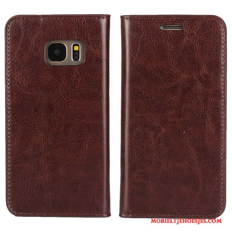 Samsung Galaxy S7 Folio Rood Bescherming Leren Etui Hoesje Telefoon Echt Leer Mobiele Telefoon