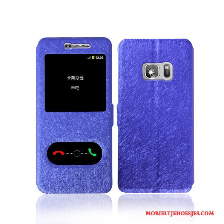 Samsung Galaxy S7 Mobiele Telefoon Leren Etui Blauw Elegante Hoes Bescherming Hoesje