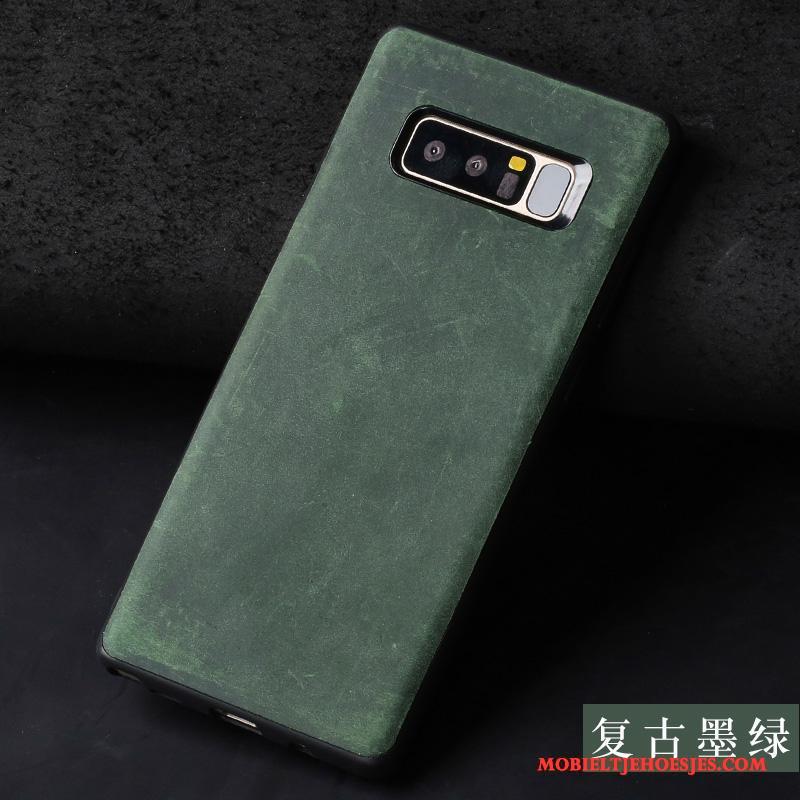 Samsung Galaxy S8+ Donkergroen Hoes Ster Hoesje Telefoon Echt Leer Vintage Trendy Merk