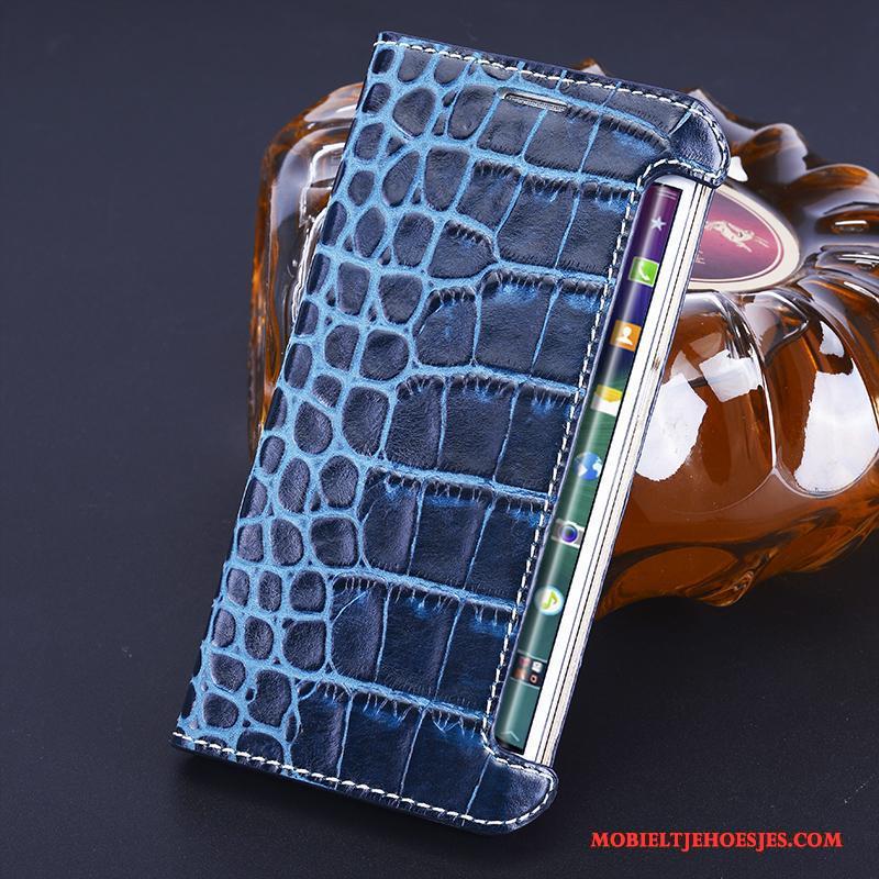 Samsung Galaxy S8+ Echt Leer Folio Hoesje Telefoon Leren Etui Blauw Bescherming Ster