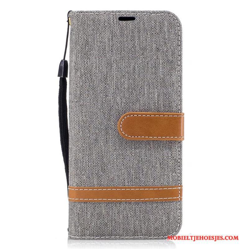 Samsung Galaxy S8+ Hoesje Folio Leren Etui Ster Bescherming Grijs Denim Mobiele Telefoon