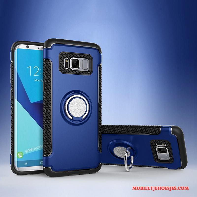 Samsung Galaxy S8+ Hoesje Ster Auto Blauw Anti-fall Ring Bescherming Leren Etui