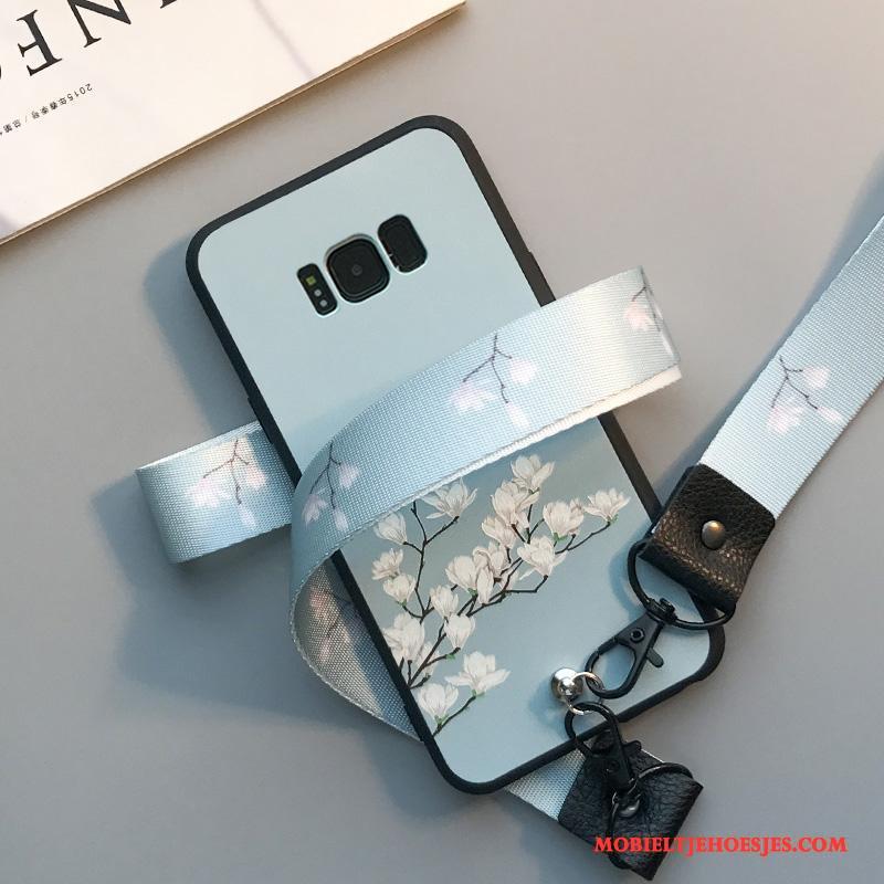 Samsung Galaxy S8+ Lichtblauw Reliëf All Inclusive Bloemen Hoesje Telefoon Bescherming Trend