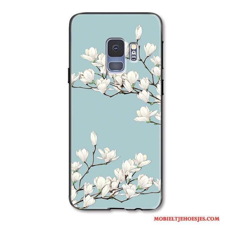Samsung Galaxy S9+ Anti-fall Bloemen Hoesje Telefoon Mode Reliëf Lichtblauw Eenvoudige