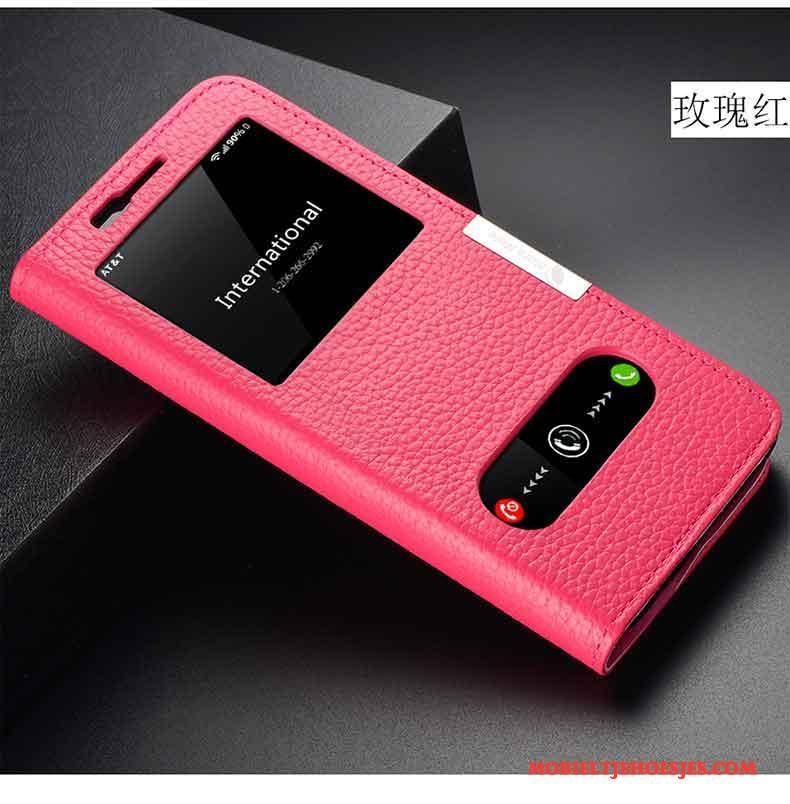 Samsung Galaxy S9 Hoesje Rood Leren Etui Hoes Folio Mobiele Telefoon Bescherming Echt Leer