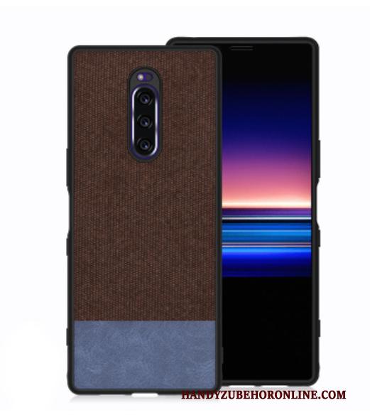 Sony Xperia 1 Hard Hoesje Telefoon Doek Leer Zacht Canvas