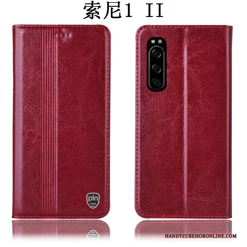 Sony Xperia 1 Ii Anti-fall Bescherming Rood Hoesje Telefoon Folio Leren Etui