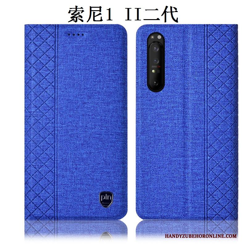 Sony Xperia 1 Ii Hoes Donkerblauw Hoesje Telefoon Katoen En Linnen Folio Bescherming All Inclusive