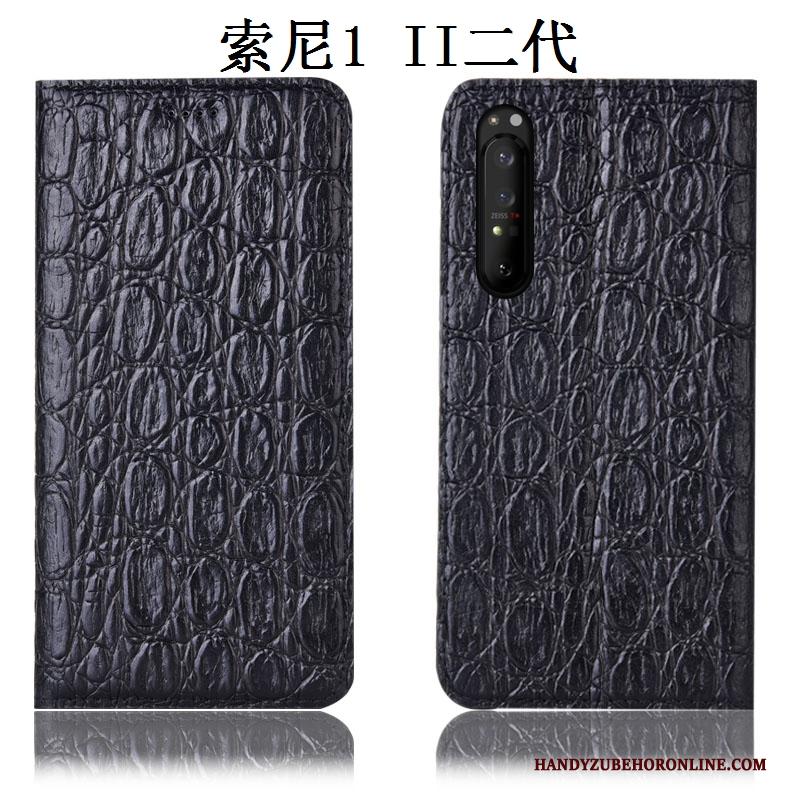 Sony Xperia 1 Ii Hoes Patroon Anti-fall Bescherming Zwart Folio Hoesje Telefoon