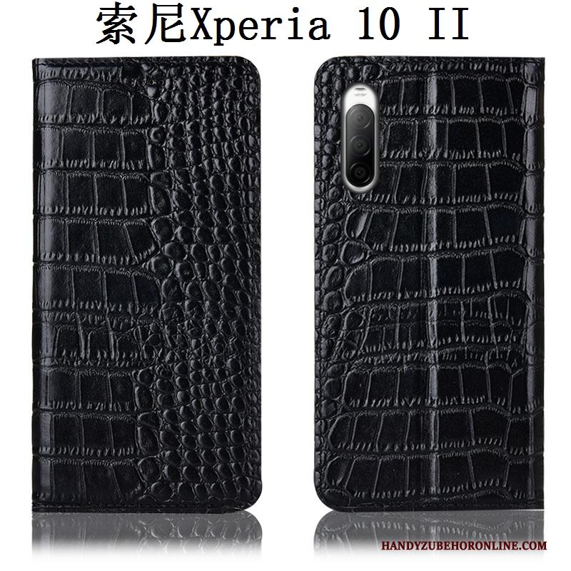 Sony Xperia 10 Ii Hoes Bescherming Anti-fall Leren Etui All Inclusive Hoesje Telefoon Zwart