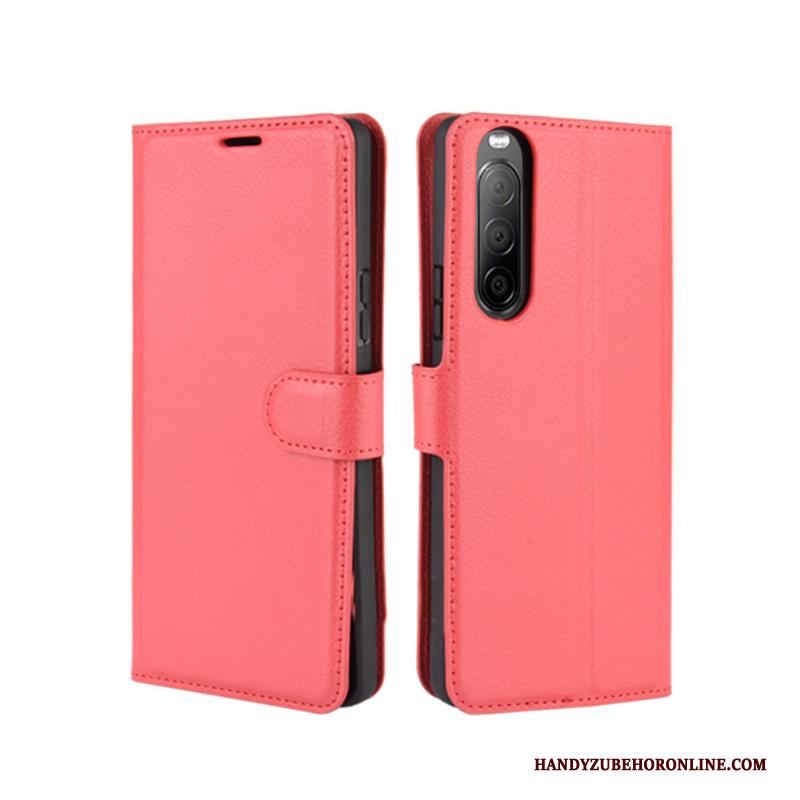 Sony Xperia 10 Ii Hoesje Telefoon Bescherming Rood Kaart Anti-fall Mobiele Telefoon Leren Etui