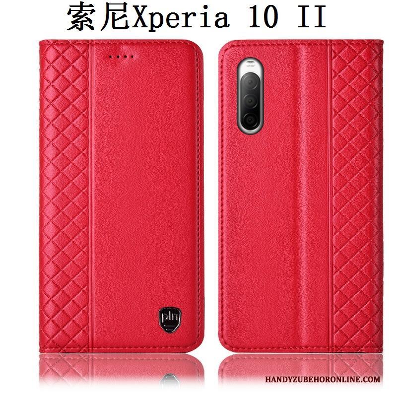 Sony Xperia 10 Ii Rood Bescherming Hoesje Telefoon Folio Anti-fall Leren Etui