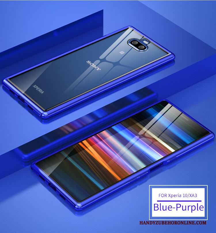 Sony Xperia 10 Zijde Blauw Twee Kleuren Metaal Omlijsting Hoesje Telefoon Glas