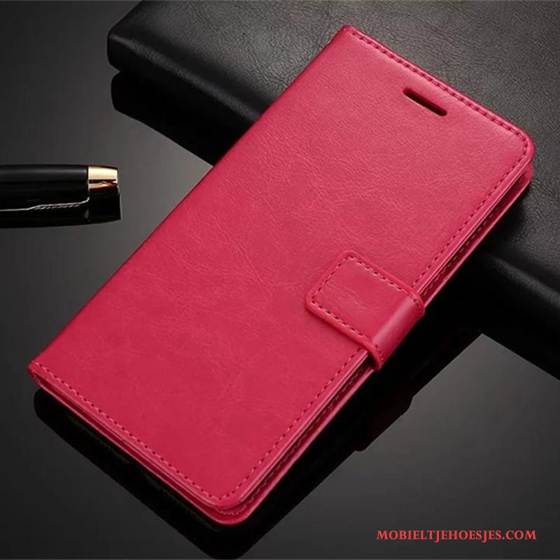 Sony Xperia L1 Bescherming Portemonnee Hoesje Telefoon Leren Etui Rood Anti-fall Ondersteuning