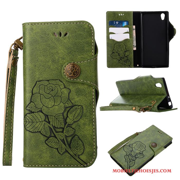 Sony Xperia L1 Hoesje Hanger Mobiele Telefoon Folio Anti-fall Groen Leren Etui Hoes