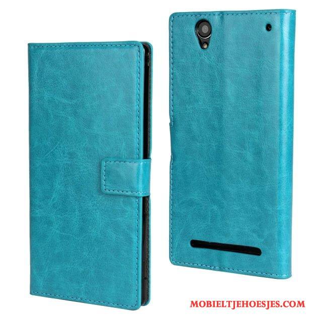 Sony Xperia T2 Hoesje Leren Etui Bescherming Mobiele Telefoon Blauw