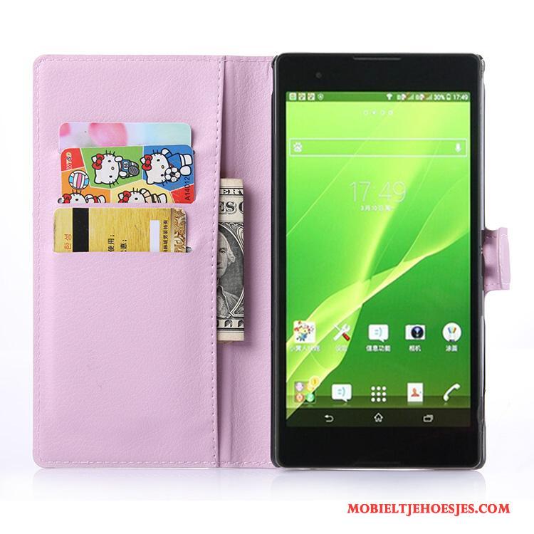 Sony Xperia T2 Leren Etui Mobiele Telefoon Hoesje Telefoon Roze Kaart Portemonnee Bescherming