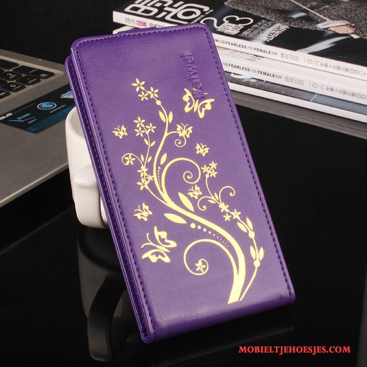 Sony Xperia X Compact Hoesje Diepe Kleur Bescherming Purper Goud Leren Etui Patroon Mobiele Telefoon