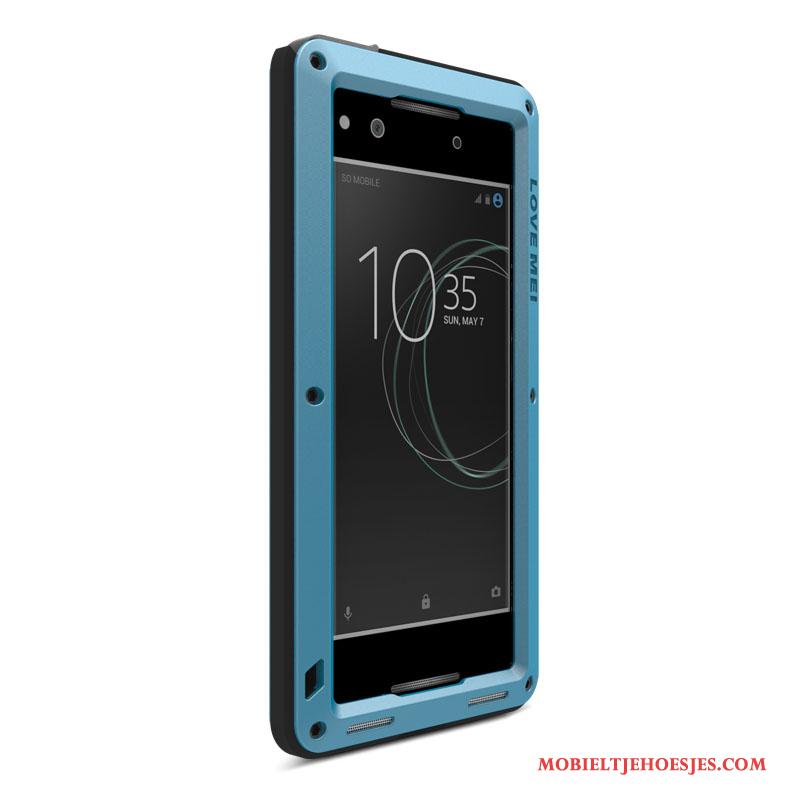 Sony Xperia Xa1 Anti-fall Metaal Bescherming Hoes Blauw Drie Verdedigingen Hoesje Telefoon
