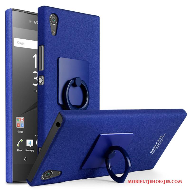 Sony Xperia Xa1 Schrobben Ondersteuning Blauw Hard Hoesje Ring Bescherming
