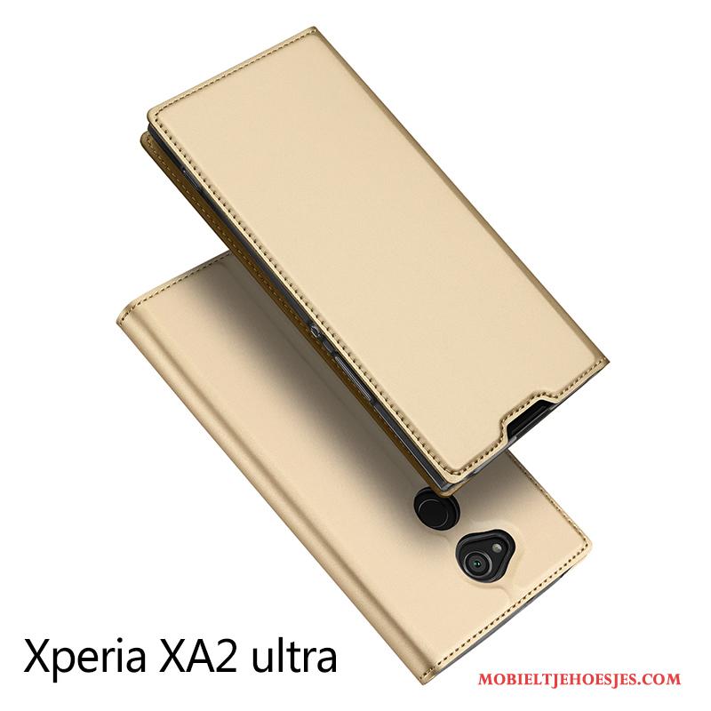 Sony Xperia Xa2 Ultra Hoesje All Inclusive Goud Mobiele Telefoon Anti-fall Bescherming Kaart Leren Etui