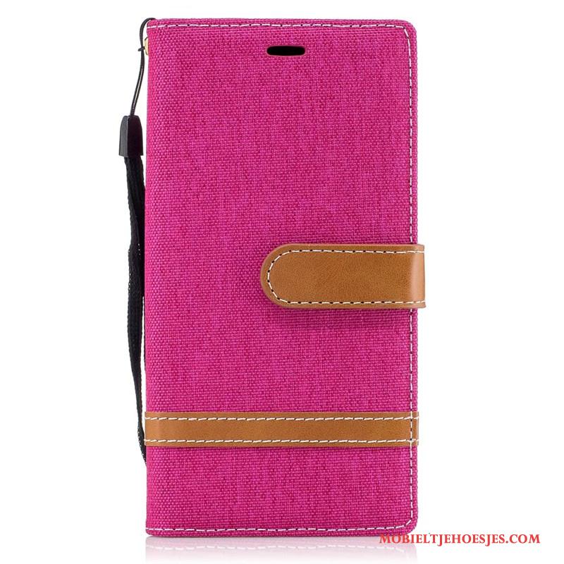 Sony Xperia Xz Mobiele Telefoon Folio Rood Hoes Hoesje Denim Bescherming