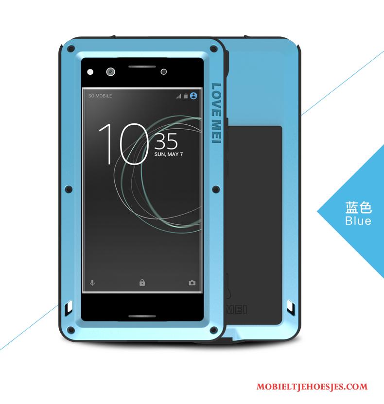 Sony Xperia Xz Premium Drie Verdedigingen Siliconen Anti-fall Blauw Bescherming Hoesje Telefoon Metaal