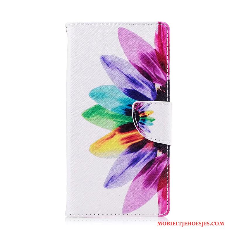 Sony Xperia Xz Premium Hoesje Leren Etui Bescherming Folio Geschilderd Hoes Bloemen Kleur