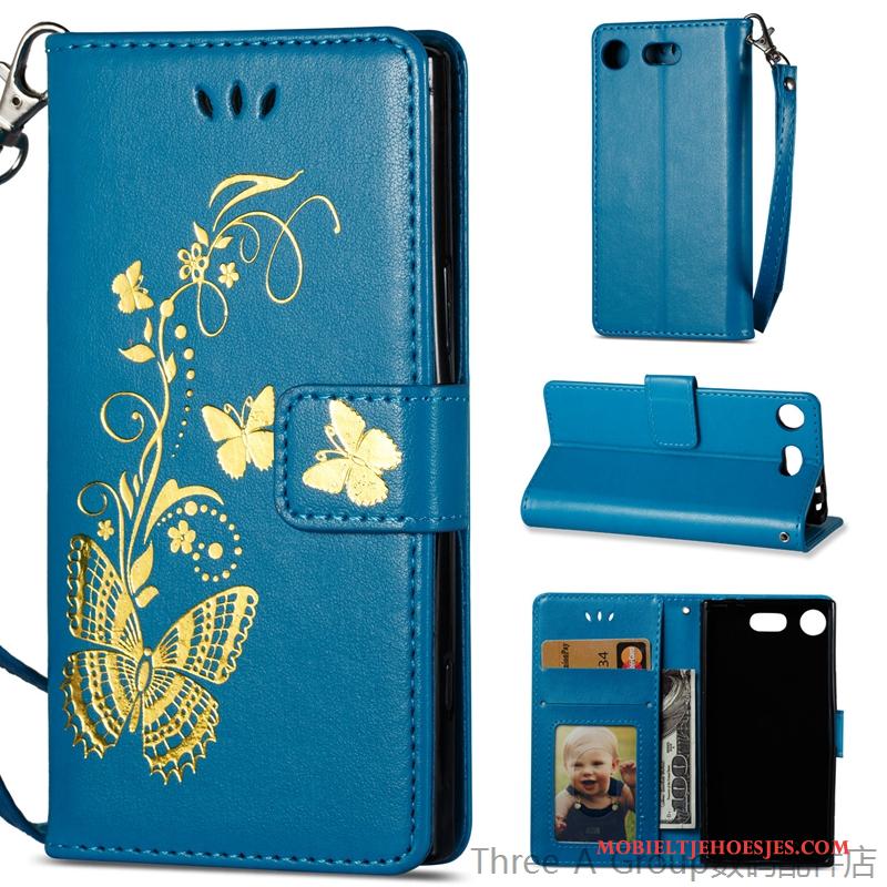 Sony Xperia Xz1 Compact Blauw Hoesje Telefoon Zacht Pauwen Folio Nieuw Siliconen