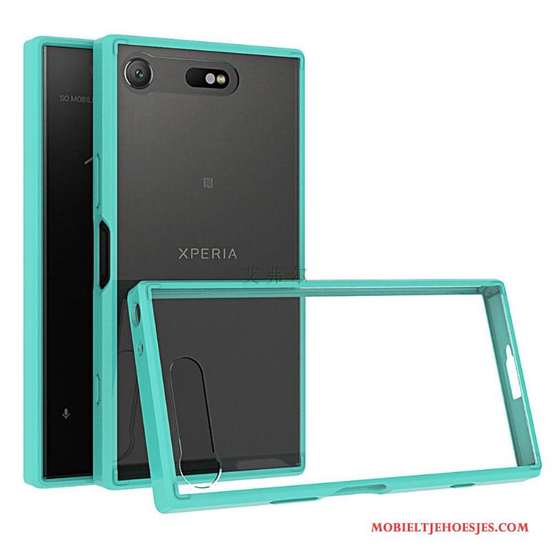 Sony Xperia Xz1 Compact Doorzichtig Mobiele Telefoon Hoesje Telefoon Groen Bescherming Blauw