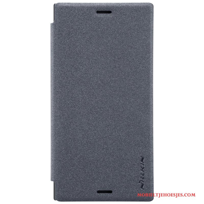 Sony Xperia Xz1 Compact Hoes Folio Leren Etui Hoesje Bescherming Goud Grijs