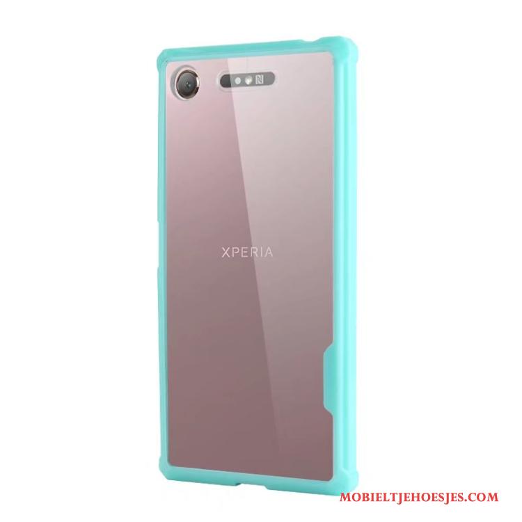 Sony Xperia Xz1 Siliconen Mobiele Telefoon Hoesje Telefoon Blauw Hard Doorzichtig Eenvoudige