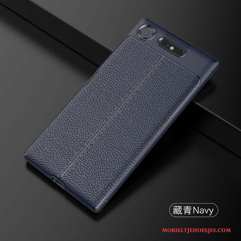 Sony Xperia Xz1 Zacht Bescherming Trend Leer Hoesje Patroon Donkerblauw