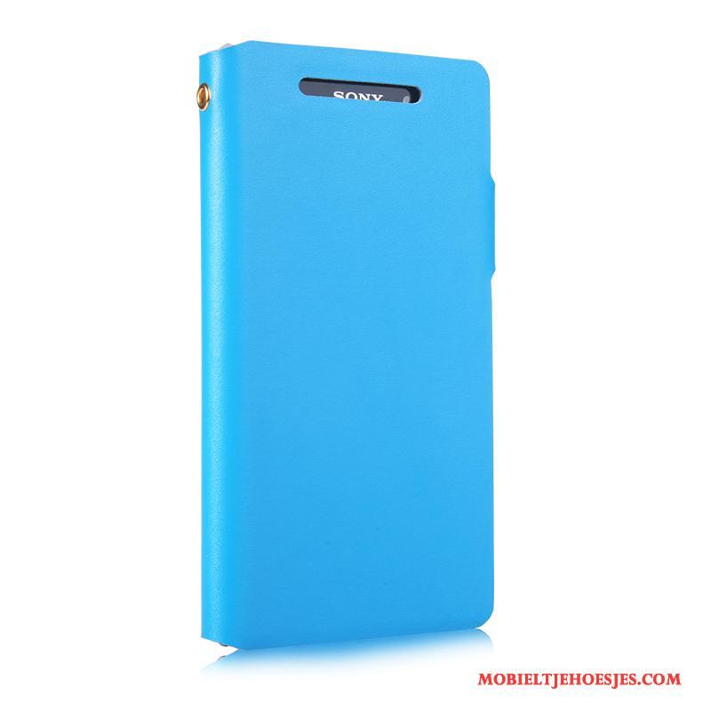 Sony Xperia Z2 Hoes Hoesje Telefoon Bescherming Mobiele Telefoon Leren Etui Blauw Echt Leer
