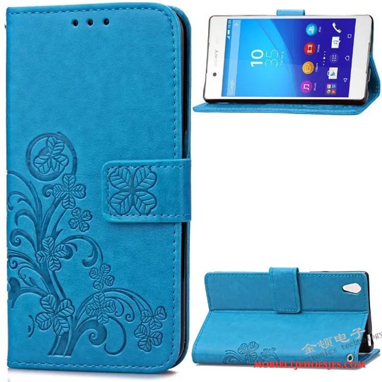 Sony Xperia Z3+ Blauw Hoes Siliconen Folio Hoesje Telefoon Mobiele Telefoon Leren Etui