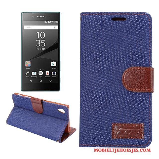Sony Xperia Z5 Hoes Bescherming Zacht Blauw Leren Etui Mobiele Telefoon Hoesje