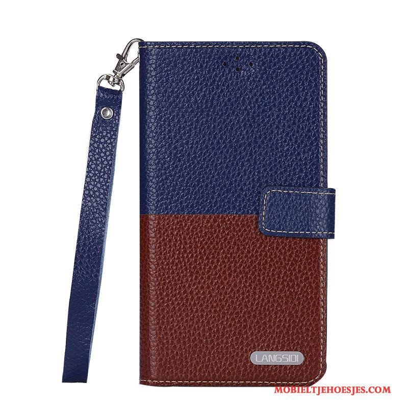 Sony Xperia Z5 Hoesje Mobiele Telefoon Bescherming Clamshell Blauw Echt Leer Leren Etui Hoes