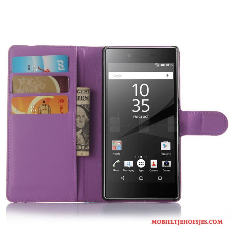 Sony Xperia Z5 Leren Etui Hoesje Purper Bescherming Telefoon Portemonnee Mobiele Telefoon