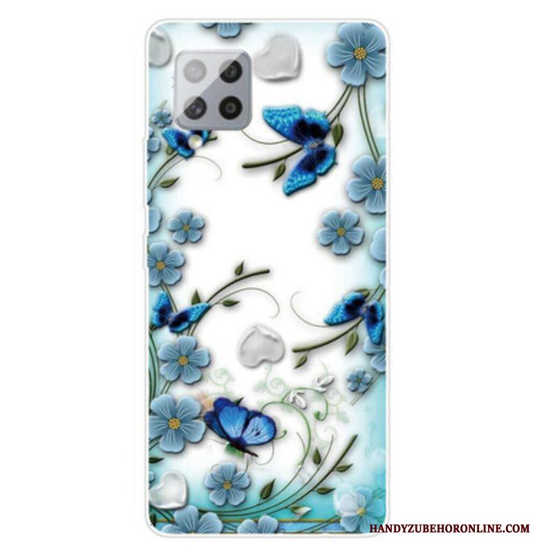 Telefoonhoesje voor Samsung Galaxy A42 5G Naadloze Retro Vlinders En Bloemen