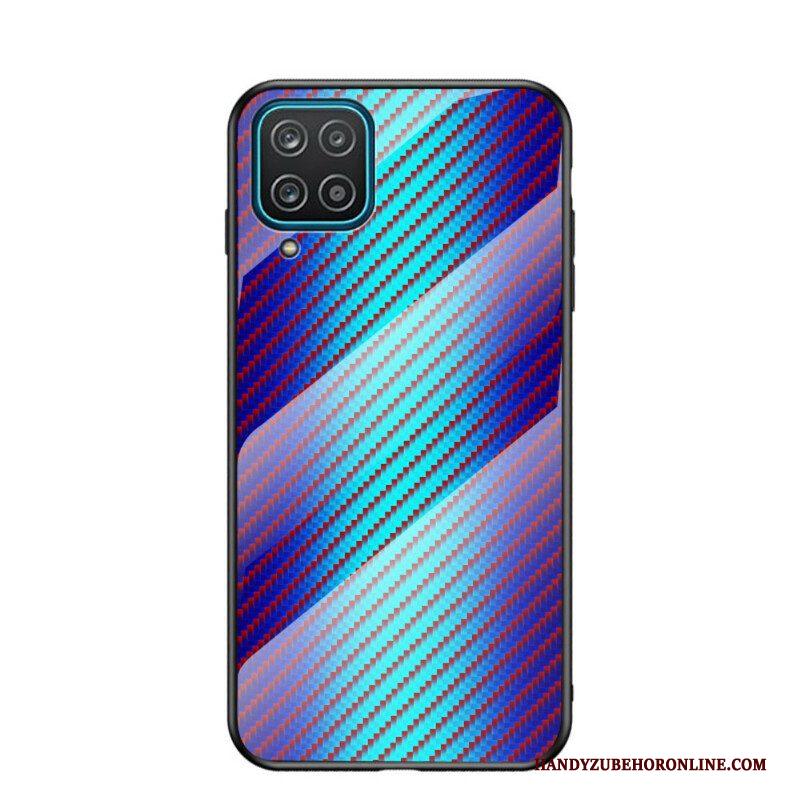 Telefoonhoesje voor Samsung Galaxy M12 / A12 Koolstofvezel Gehard Glas