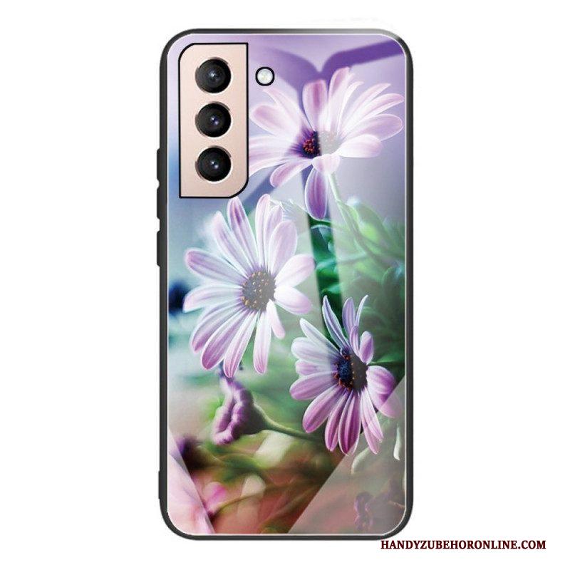 Telefoonhoesje voor Samsung Galaxy S22 Plus 5G Gehard Glas Realistische Bloemen