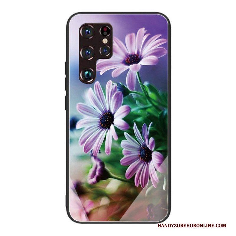 Telefoonhoesje voor Samsung Galaxy S22 Ultra 5G Gehard Glas Realistische Bloemen