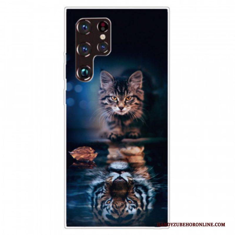 Telefoonhoesje voor Samsung Galaxy S22 Ultra 5G Reflectie Van De Kat