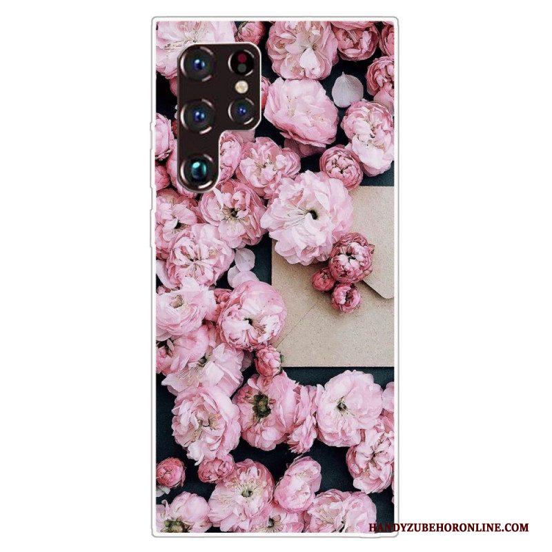 Telefoonhoesje voor Samsung Galaxy S22 Ultra 5G Roze Bloemen