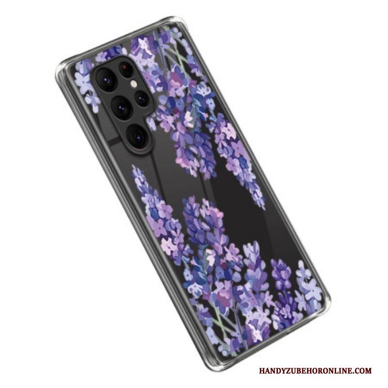 Telefoonhoesje voor Samsung Galaxy S23 Ultra 5G Naadloze Paarse Bloemen