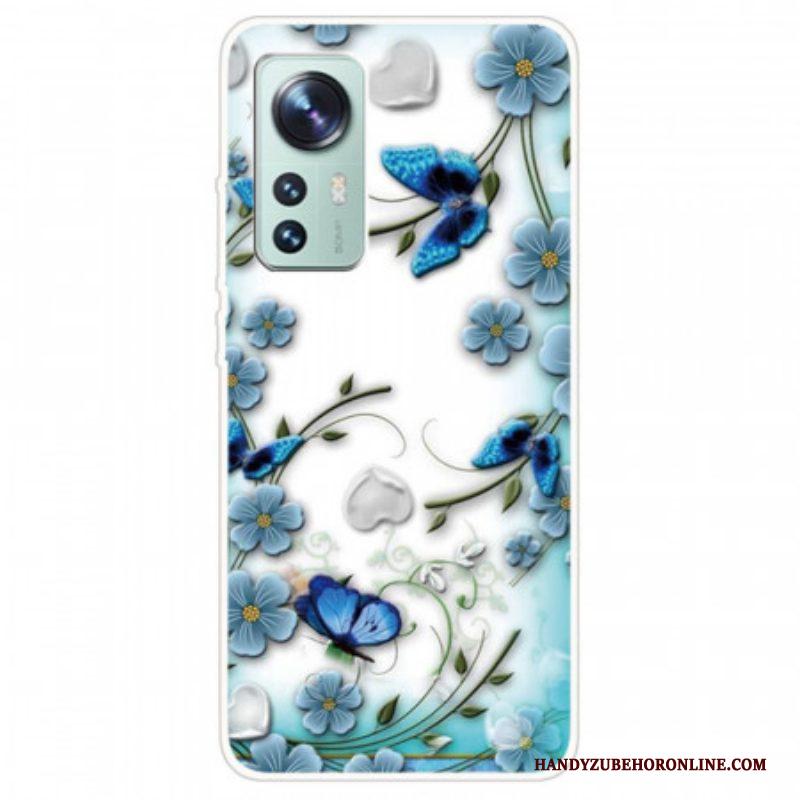 Telefoonhoesje voor Xiaomi 12 / 12X Blauwe Bloemen En Vlinders