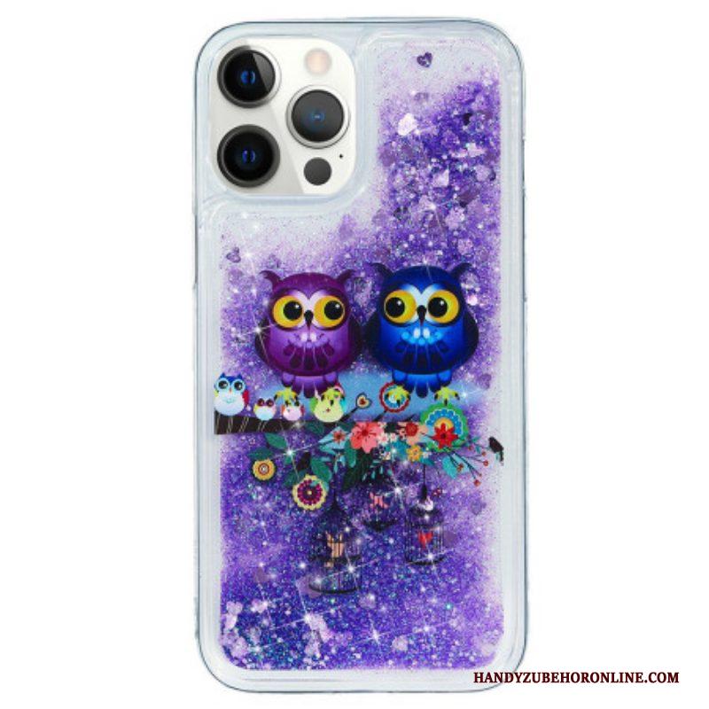 Telefoonhoesje voor iPhone 15 Pro Glitterpaar Uilen