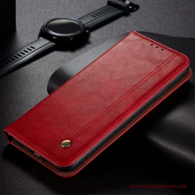 Xiaomi Mi 10 Lite Hoesje Leren Etui Echt Leer Folio Rood Mini Jeugd Bescherming